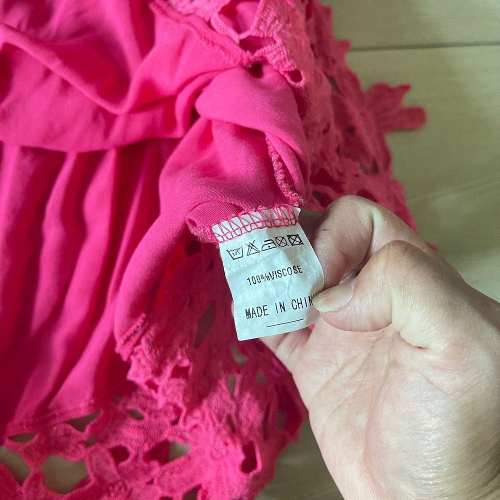 Southern Stitch Women's Pink Crochet Bell Sleeve Off Shoulder Mini Dress XXL - Picture 3 of 9